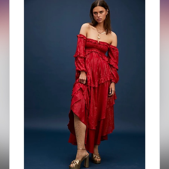 New With Tags Spell & the Gypsy Clementine Mermaid Maxi Dress Haute Red Medium - Picture 5 of 5